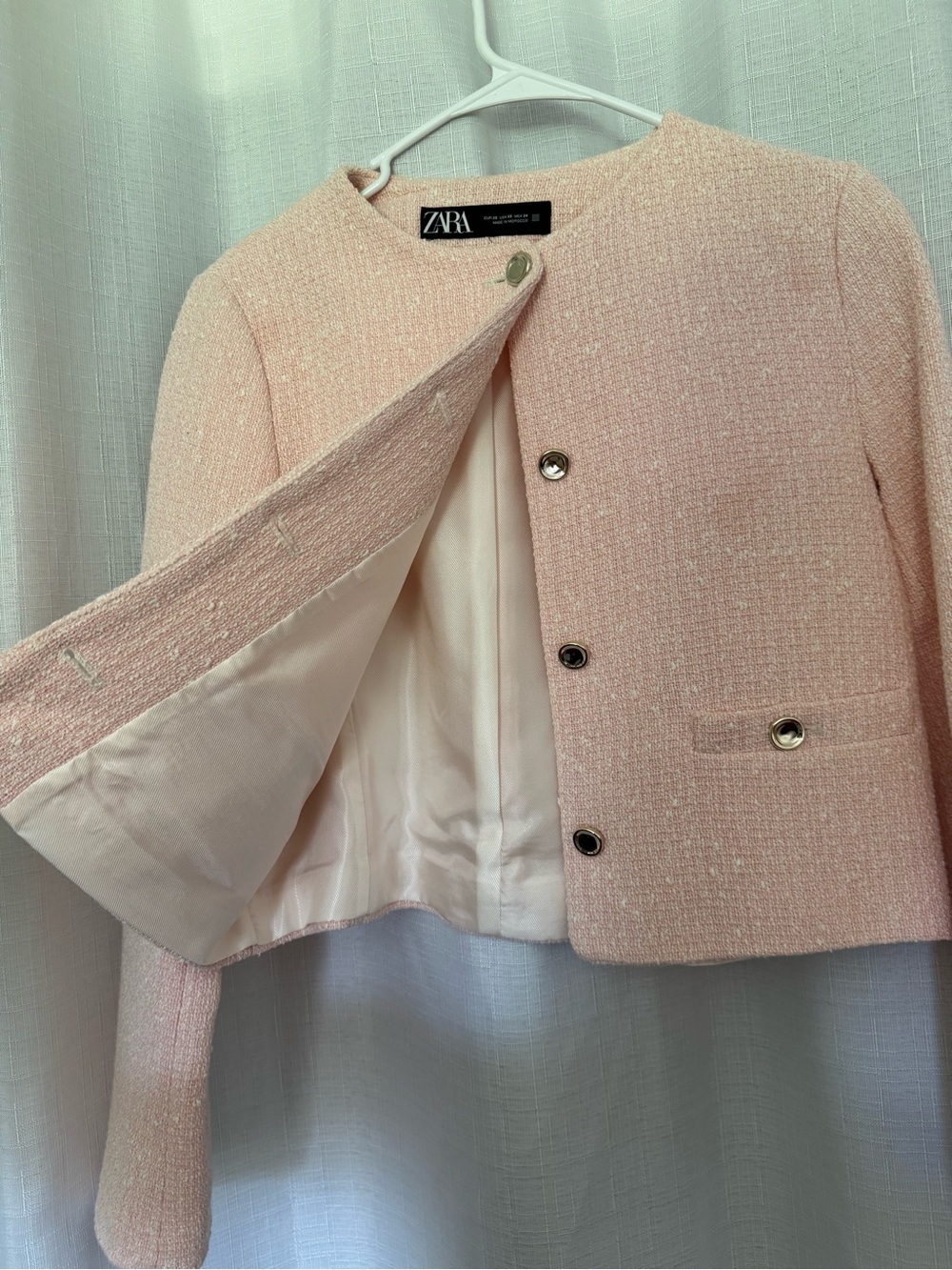Zara Light Pink Tweed Cropped Blazer